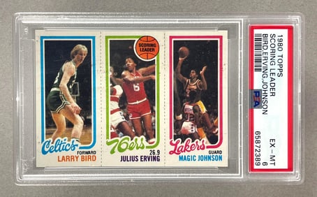 1980 Topps Scoring Leader Bird, Erving, Johnson PSA 6 Rookie
