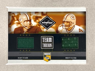 2006 Leaf Limited Team Threads Jerseys Bart Starr and Brett Farve 37/100