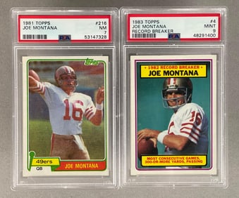 1981 Topps Joe Montana PSA 7 Rookie  1983 Topps Record Breaker PSA 9