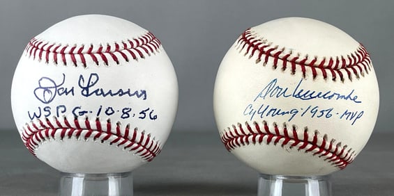 Don Larsen and Don Newcombe 1956 Signed Baseballs with Inscriptions