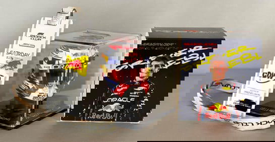 F1 Max Verstappen Signed 2024 Red Bull Mini Helmet Case 1:4 Scale + 2025 Miami Ticket Lanyard