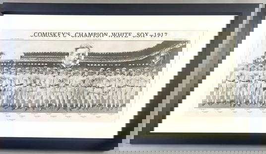 Original 1917 Chicago White Sox Panoramic Print by Burke and Atwell with Shoeless Joe Jackson: This is quite possibly the highest condition original print that is available. Titled, Comiskeys Champion White Sox 1917. This panoramic photographic print pictures 25 Members of the 1917 Chicago Whit
