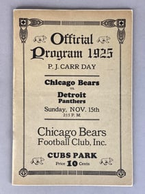 Rare 1925 Chicago Bears vs Detroit Panthers Official Program
