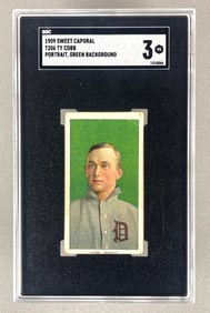 1909 T206 Sweet Caporal Ty Cobb Portrait, Green Background SGC 3