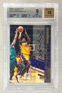 2000 - 01 Upper Deck Game Jersey Auto Kobe Bryant #KB-H BGS 9 Auto 10: 2000 - 01 Upper Deck Game Jersey Kobe Bryant Auto #KB-H BGS 9 Auto 10