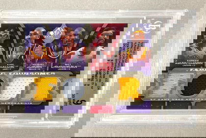 Rare 2009 - 10 SP Game Used Edition Fabric Foursome Jordan/ Chamberlain/ Abdul-Jabbar/ Malone #JMCA