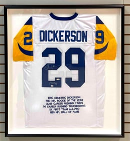 Eric Dickerson Signed Rams Los Angeles Rams Stat Jersey with Inscription and Holo