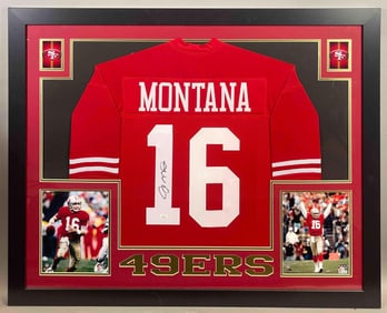 Joe Montana Framed and Signed Jersey and Photos with JSA COA