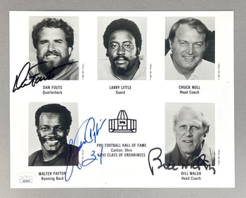 1993 Pro Football HOFs Signed Walter Payton, Dan Fouts, and Bill Walsh with JSA COA