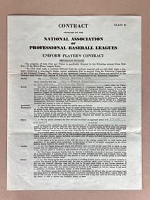 1940 Allie Reynolds Cedar Rapids Minor League Uniform Player Contract