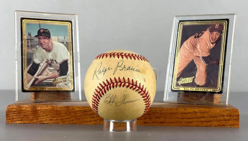 Ralph Branca and Bobby Thompson Signed Baseball with cards
