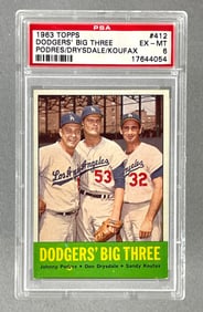 1963 Topps Dodgers Big Three Podres, Drysdale, Koufax #412 PSA 6