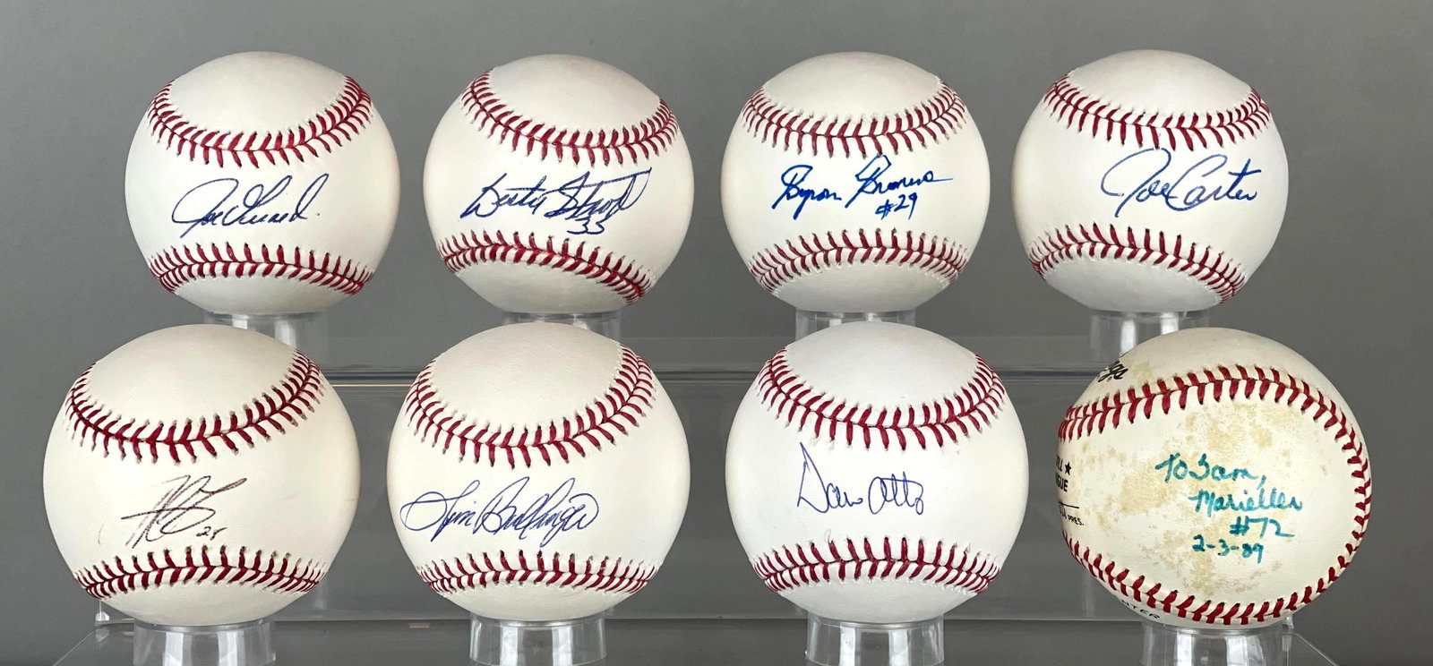 8 - Chicago Cubs Signed Baseballs Including Mariellen: Joe Girardi, Lester Strode, Byron Browne, Joe Carter, Derrek Lee, Jim Bullinger, Dave Otto, And Cubs Ball Girl Mariellen, We guarantee this to pass a 3rd party authentication, 7 - Cases included