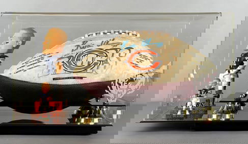 Brian Urlacher Signed Chicago Bears Stat Football with Case and Bobble heads