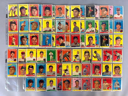 110+ 1958 Topps Baseball Cards with HOFs, Stars, and Rookies: Conditions vary, Low - EXMT, Mainly Mid-grade, Includes Larry Doby EX, Warren Spahn and Eddie Mathews All-Stars VG, and Much More