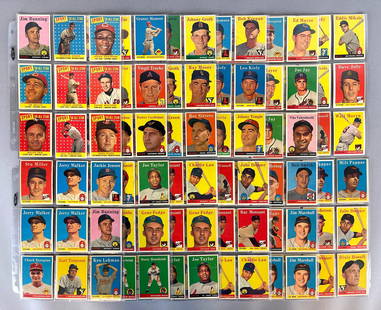110+ 1958 Topps Baseball Cards with HOFs, Stars, and Rookies: Conditions vary, Low - EXMT, Mainly Mid-grade, Included Warren Spahn, F. Robinson, Nellie Fox All-Star, and More