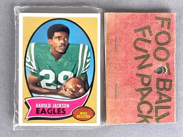 1970 Topps Football West Corps Cello Fun Pack with Harold Jackson and John Brodie Showing