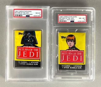 2 - 1983 Topps Star Wars Return of the Jedi Series 1 Wax Pack with Variation PSA 8s
