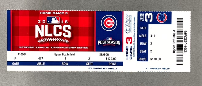 2016 Chicago Cubs NLCS Game 6 Full Ticket - NL Pennant Winner