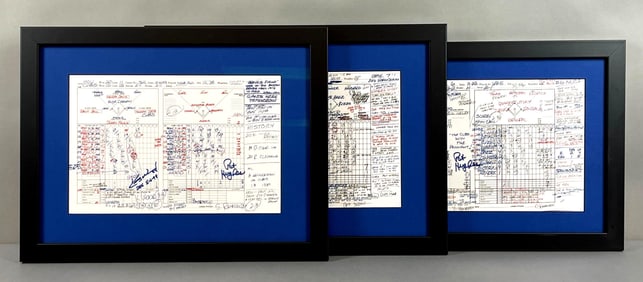 Framed 2016 World Series Game 7, NLCS 6, and Kerry Wood 20 K Game Scorecards, Signed by Kerry Wood