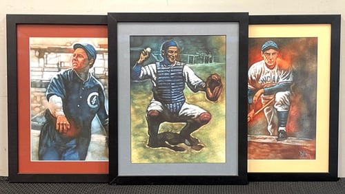 3 - Framed Chicago Cubs John Hanley Prints - Hartnett, Brown, and Cavaretta