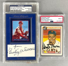 2013 Historic Autographs Originals Bucky Walters Auto and Monte Irvin Signed Card PSA