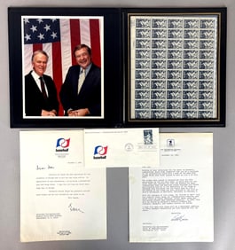 1983 Personalized Babe Ruth Stamp Folder to Dan Rostenkowski with Bowie Kuhn and William Bolger