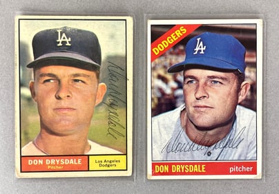 1961 and 66 Topps Signed Don Drysdale Cards