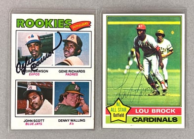 1977 Topps Andre Dawson and 1976 Topps Lou Brock Signed Cards