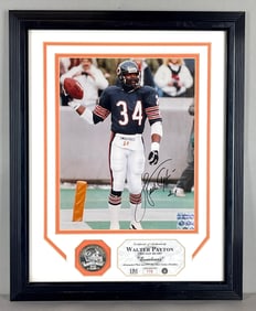 Framed and Matted Walter Payton Sweetness Signed 8x10 Photo + Silver Medallion with COA