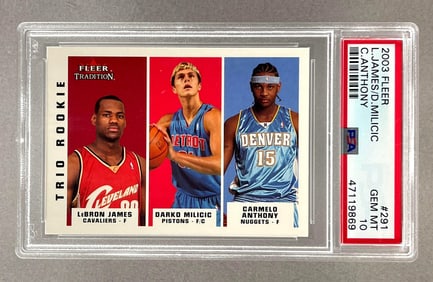 2003 Fleer LeBron James/ D. Milicic/ C. Anthony #291 PSA 10 Rookie