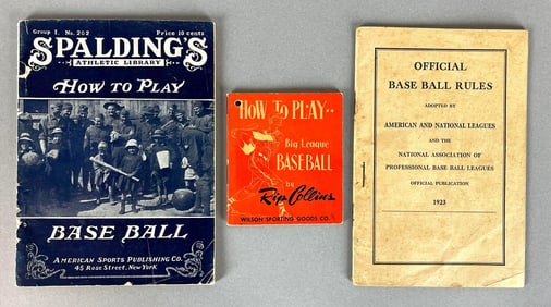 1924 Spalding How To Play Base Ball, 1930s Wilson Rip Collins How To Play Baseball, and 1923