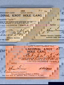 1931 and 33 St. Louis Cardinals Knot Hole Gang Membership Cards