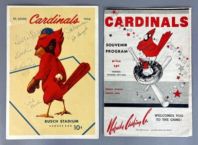 1956 St. Louis Cardinals Scorecard Signed By 6 and 1951 Omaha Cardinals Program Signed By Stan
