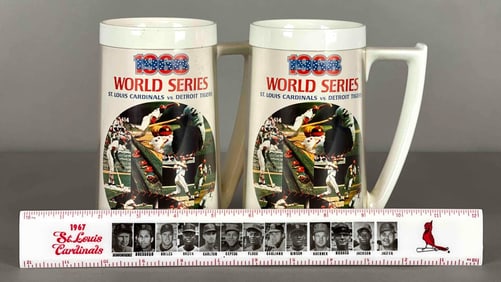 1967 St. Louis Cardinals Rules and 2 - 1968 Cardinals World Series Beer Mugs