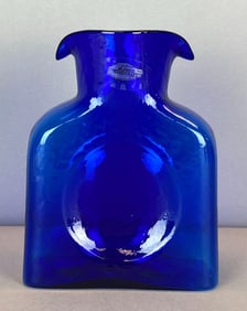 2014 Blenko Walter Blenko Signed Cobalt Textured Glass Double Pitcher