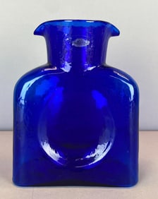 2014 Blenko Walter Blenko Signed Cobalt Textured Glass Double Pitcher