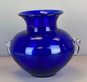 2015 Blenko Cobalt Handled Art Glass Vase