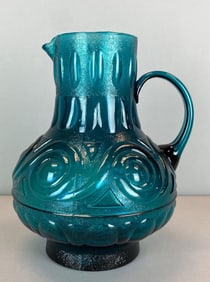 Aqua Geometric Motif Glass Pitcher