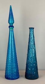 Group of 2 Cobalt Textured Glass Decanters