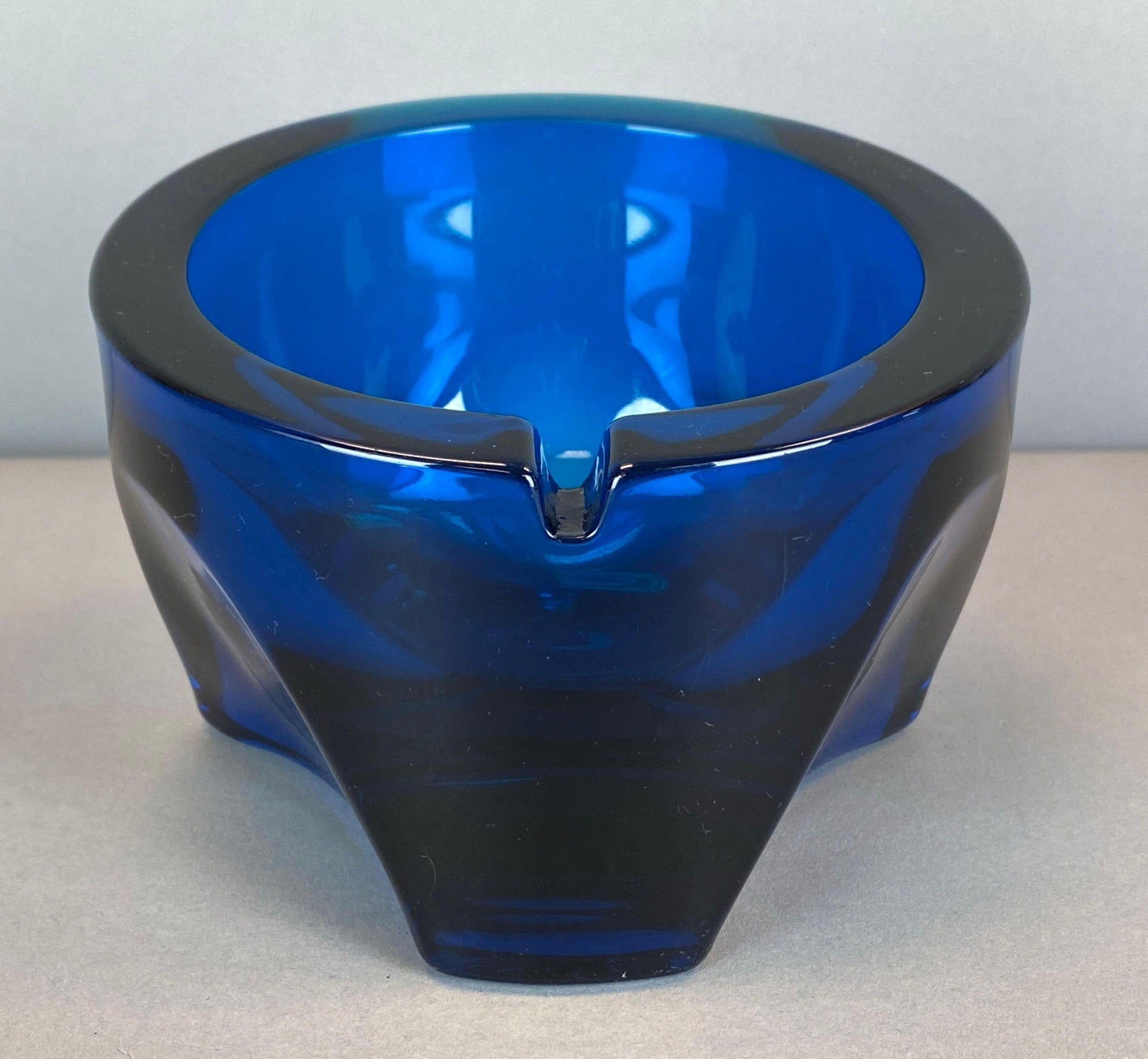 Tripod Cobalt Glass Ashtray: Measures 4 x 5 1/2 x 5 3/4 inches