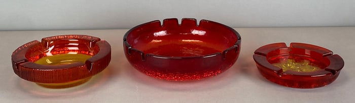 Group of 3 Amberina Textured Glass Ashtrays