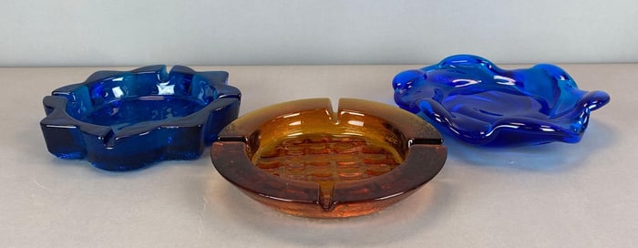 Group of 3 Textured Art Glass Ashtrays