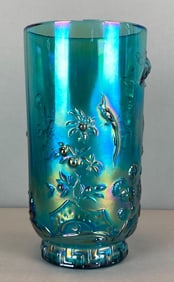 Fenton Emperor Mold Iridescent Blue Glass Vase