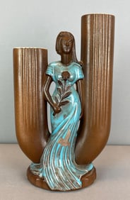 Red Wing Figural Woman Art Pottery Dual Vase