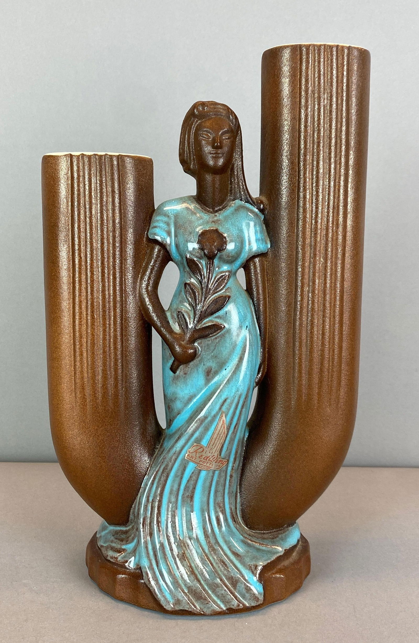Red Wing Figural Woman Art Pottery Dual Vase (1 of 6)