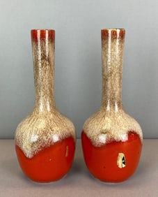 Group of 2 1968 Royal Haeger Orange Salt Glaze Art Pottery Vases