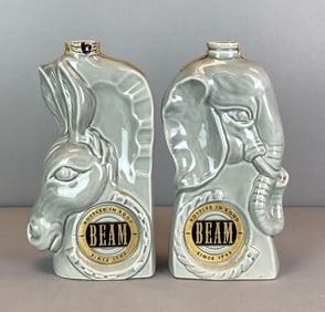 Group of 2 Jim Beam Donkey and Elephant Bourbon Bottles