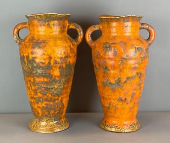 Group of 2 Haeger Orange Peel Glaze Handled Vases
