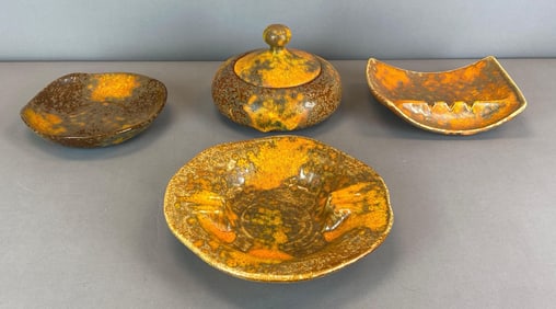 Group of 4 Haeger Orange Peel Glaze Art Pottery Items